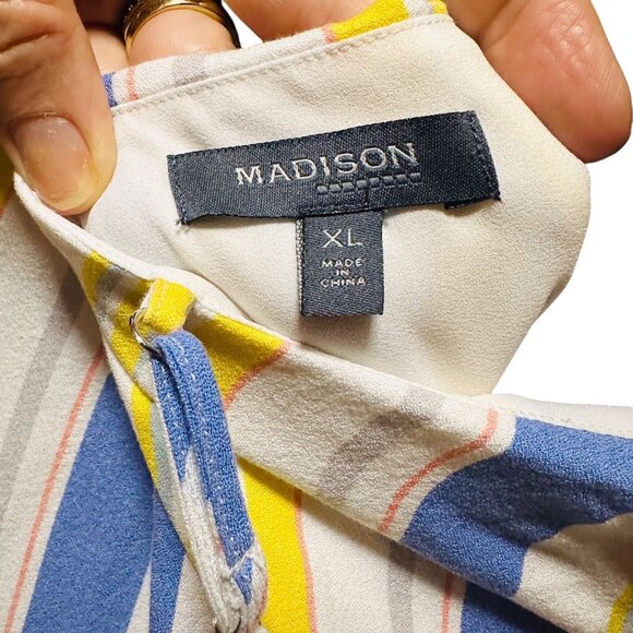 Madison Striped Sundress Womens XL Colorful Midi Spaghetti Strap Lined Side Slit - Picture 12 of 13